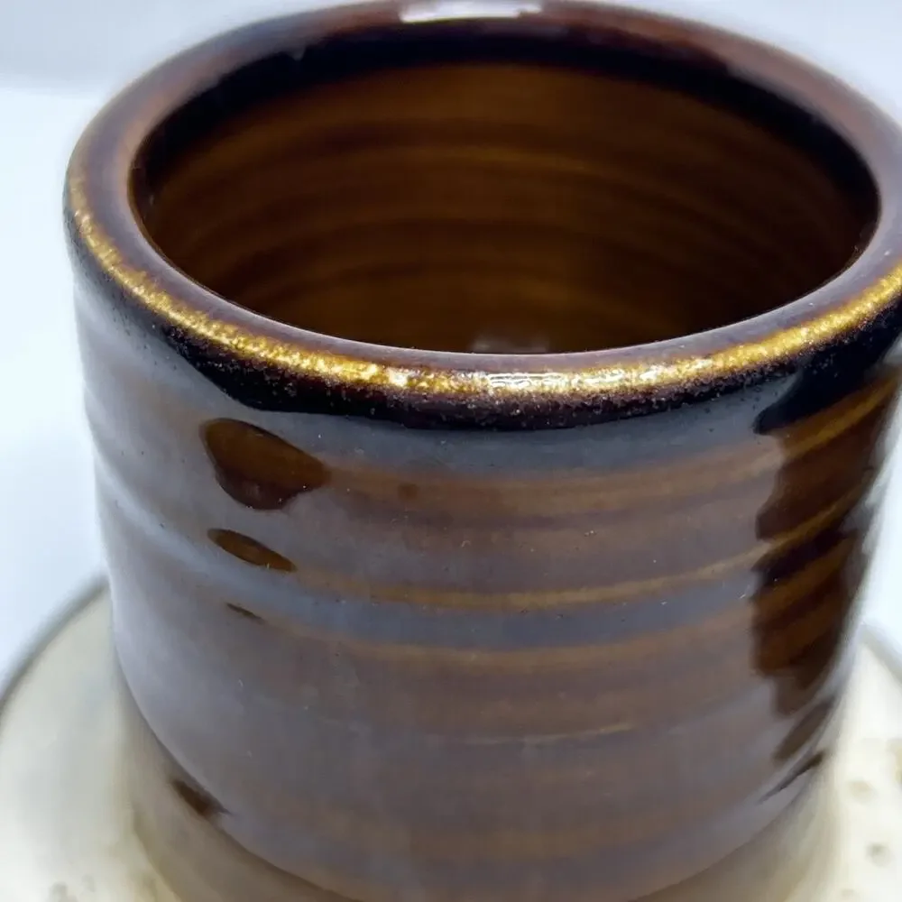 Studio Pottery Artisan French Style Butter Bell Crock Blue Drip Glaze Signed